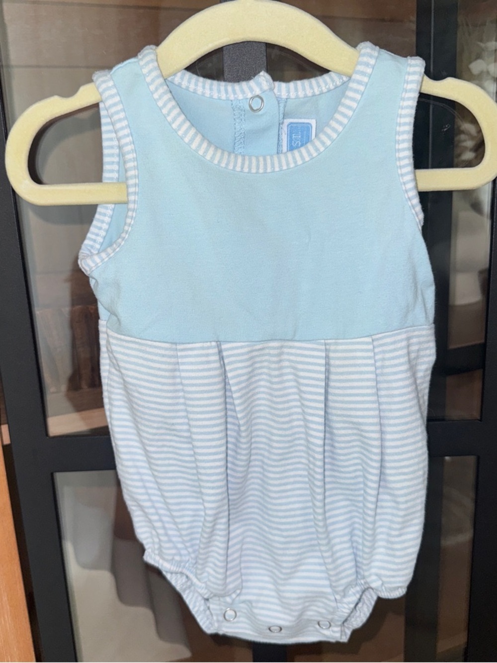 Trotter St. onesie charlie bubble romper baby boy striped light blue sleeveless